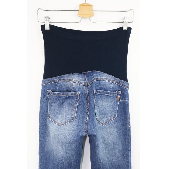 1822 Denim Distressed Maternity Crop Jean Frayed Raw Cut Hem Stretch Denim Irene - Picture 8 of 9